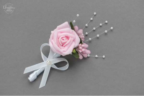 Свадебная Бутоньерка "Розовая роза"