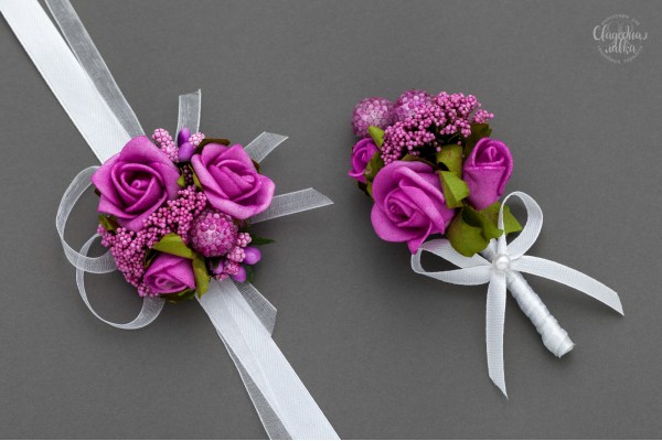 Бутоньерки Свидетелям "Малиновый микс"